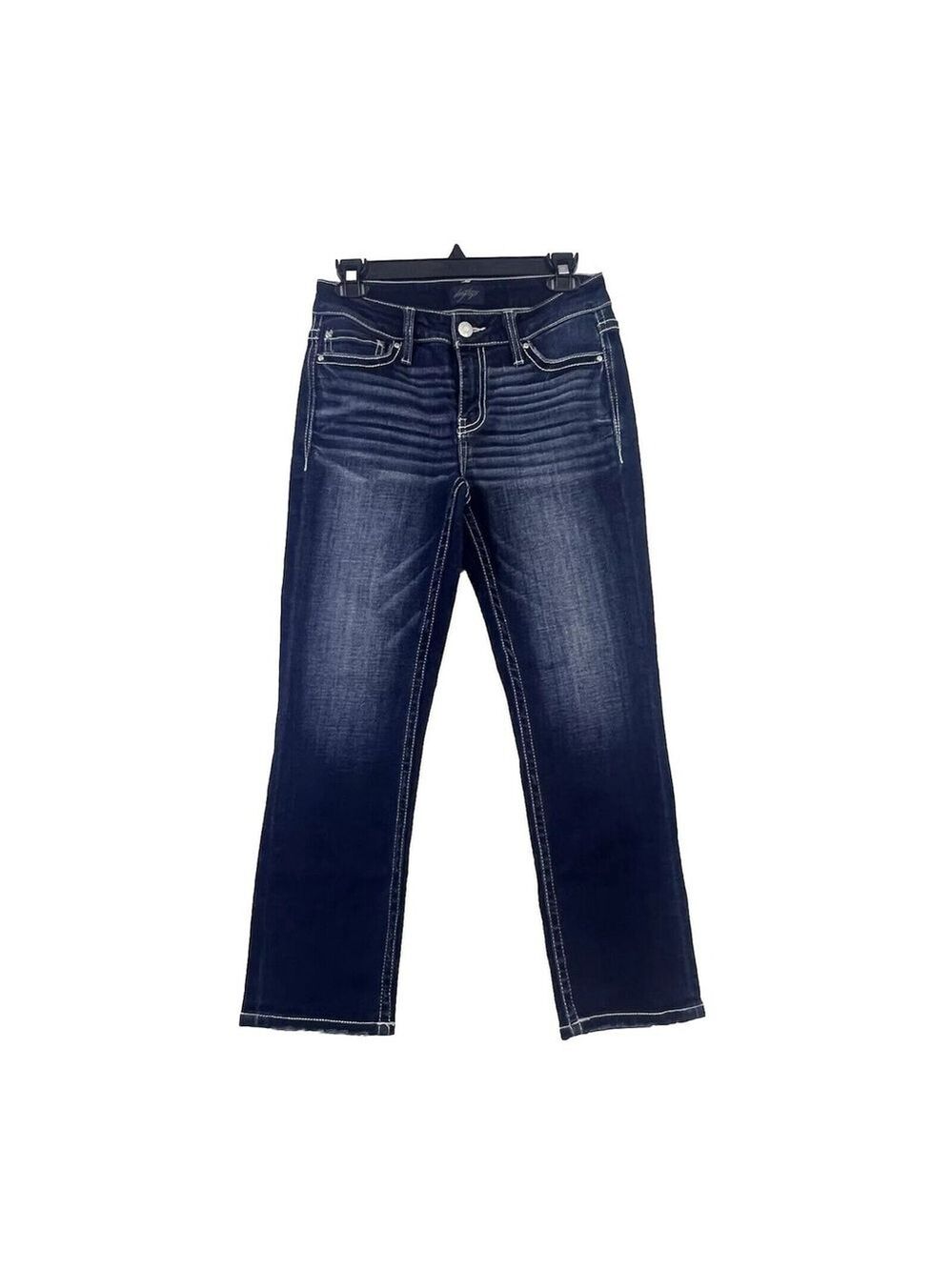 Daytrip Womens 25 Blue Jeans Virgo Straight Thick Stitch Stretch Flap Pocket New - Picture 1 of 12